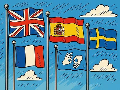 Fünf Flaggen wehen im Wind.